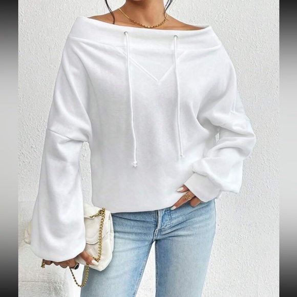 Boho off shoulder drawstring sweatshirt - Picture 6 of 6
